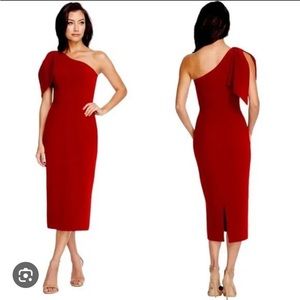 NWT Dress the Population Red Tiffany Bow Midi Dress